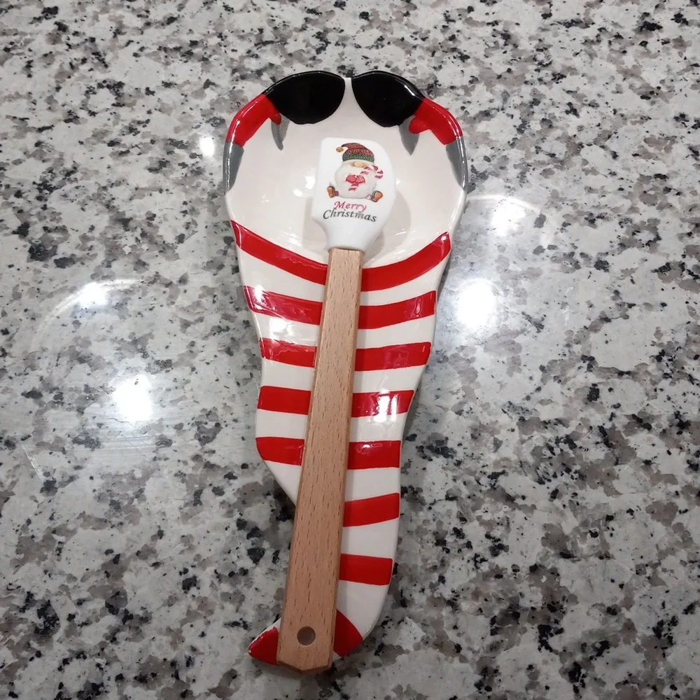 CWC 3-pc. Holiday Baking Tools Set In Red / White Spoon Rest| Spatula | Wihisk
